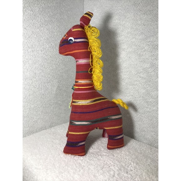 Alpaca Llama Stuffed Animal Handmade Colorful Canvas Covered Mexican Style - Picture 3 of 8